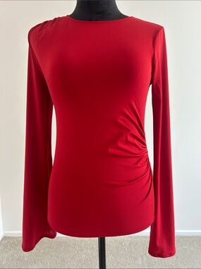 Zara Red Long-Sleeve Ruched Side Women's Top